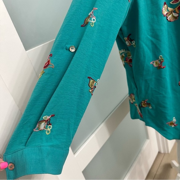 Anthropologie Fig Flower Turquoise Embroidered Top SZ 3X Peasant Button Up NWT - Picture 6 of 11